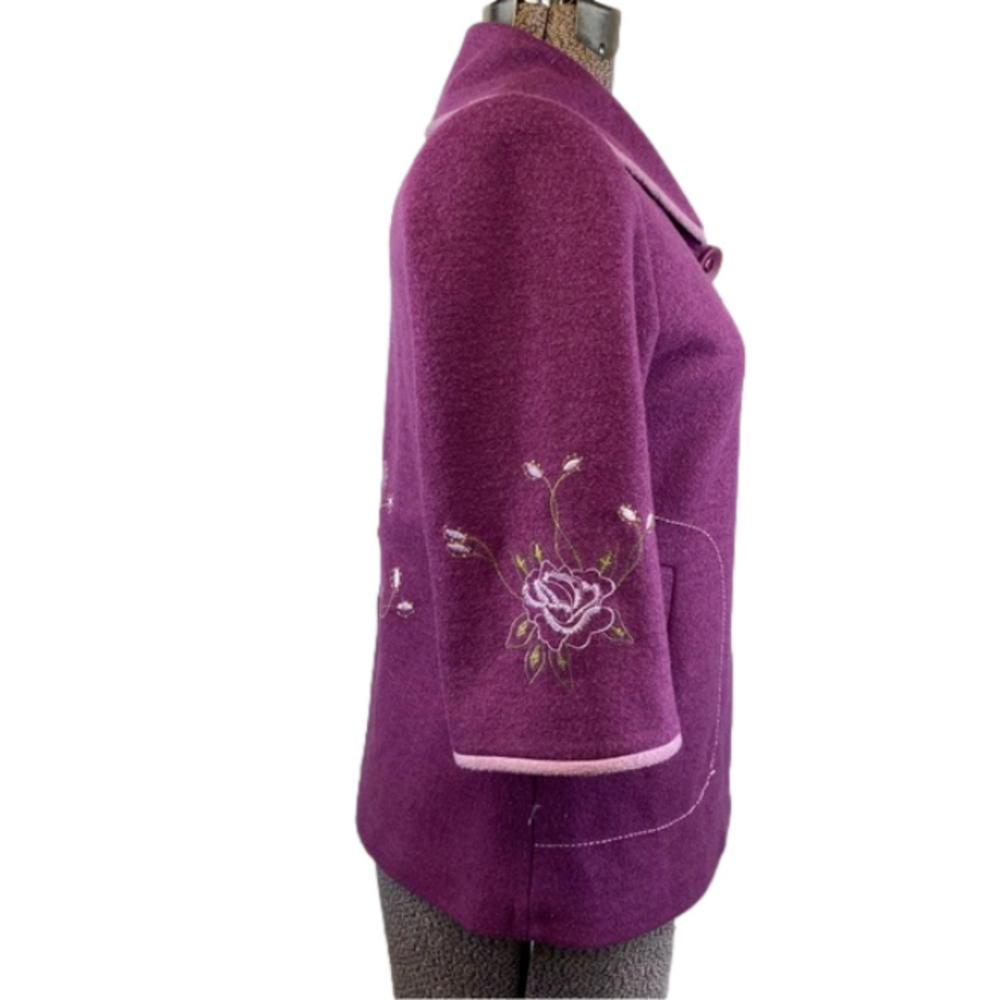 Wool Blend Cropped Jacket Embroidered Purple Fairy Whimsy Cottagecore Large Cute - Picture 3 of 15